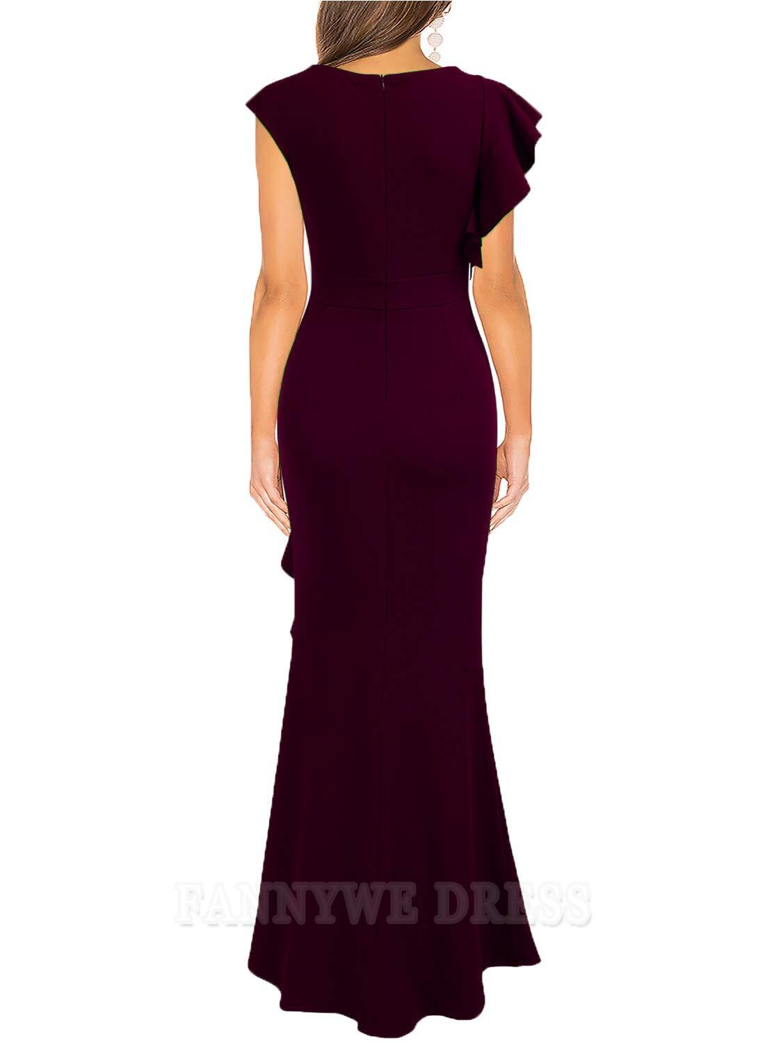 Vestidos formales ajustados con cuello redondo y abertura de sirena, vestidos de invitada de boda, vestidos de noche, vestidos de dama de honor
